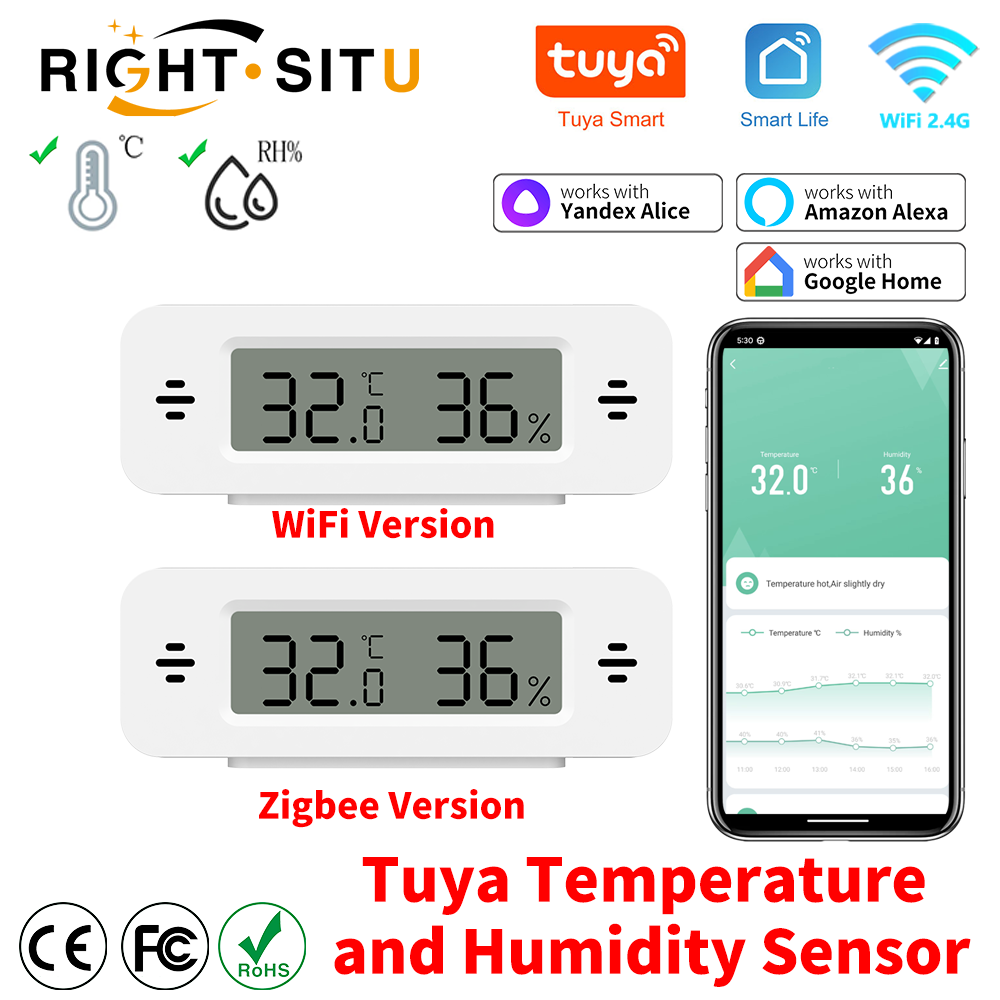 Home Automation Technology - Tuya WiFi Zigbee ミニ温度湿度センサースマートホームオートメーション湿度計アプリリモート作業 ZHA Yandex