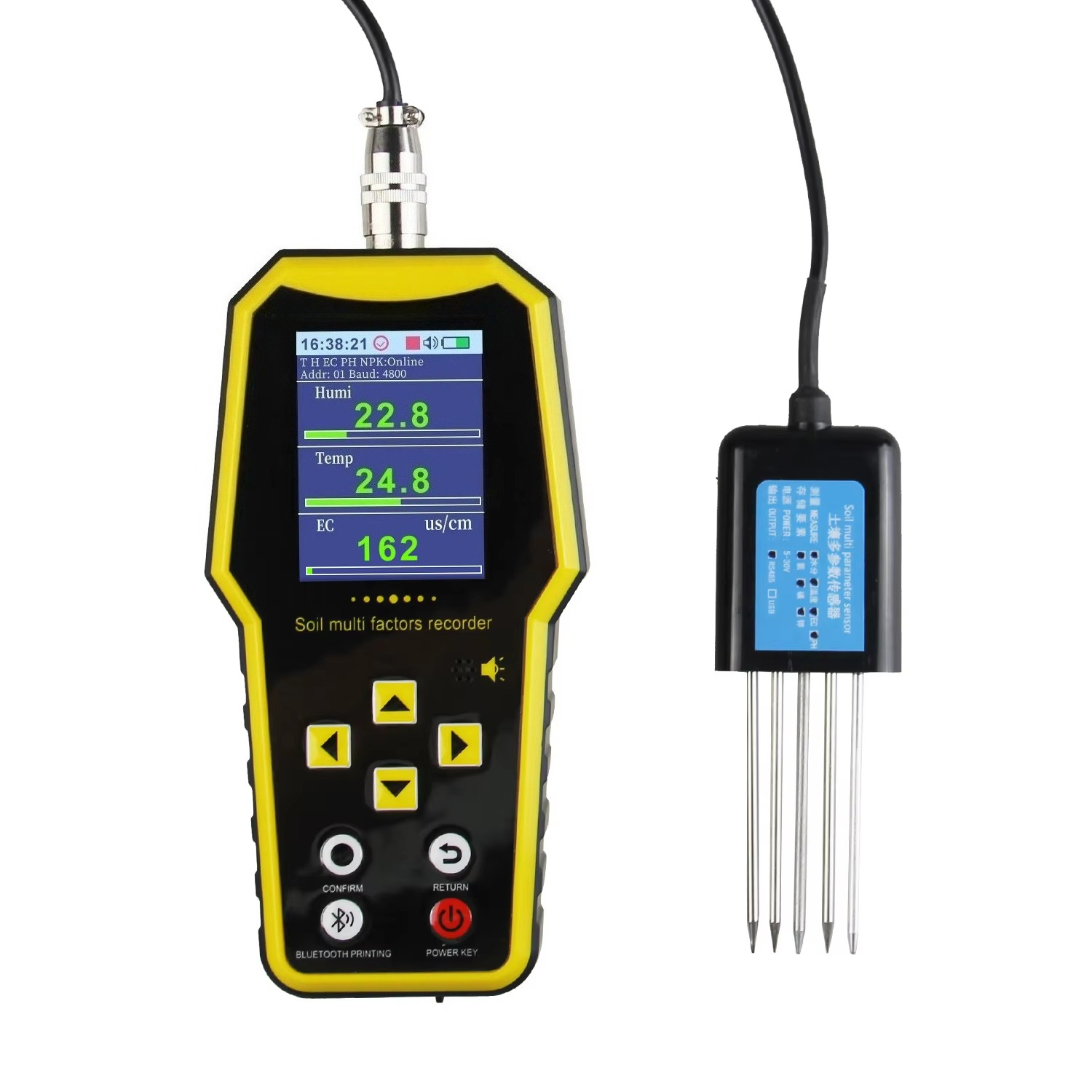 Temperature Humidity Sensor - 7 in 1 ポータブル土壌水分センサー検出器 pH値テスター、pH、温度、湿度、塩分含有量、EC