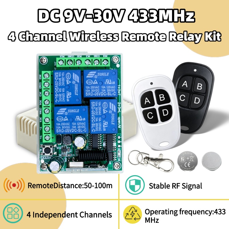 433Mhz Receiver Module - 433MHzユニバーサルワイヤレスリモコン DC 12V 4CHリレー受信モジュール RFスイッチ 4ボタンリモコン