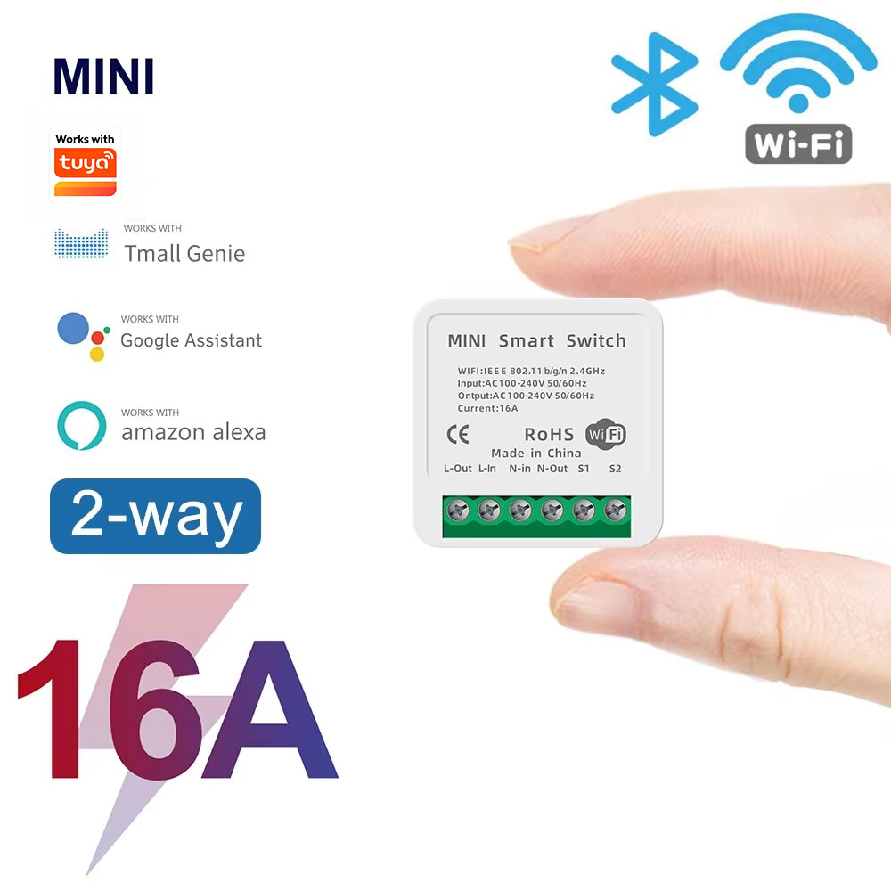 Home Automation Technology - Tuya Smart Lifeアプリ対応 Mini 16A WiFiスマートスイッチ、スマートホームオートメーション用2ウェイコントロールモジュール、Alexa対応