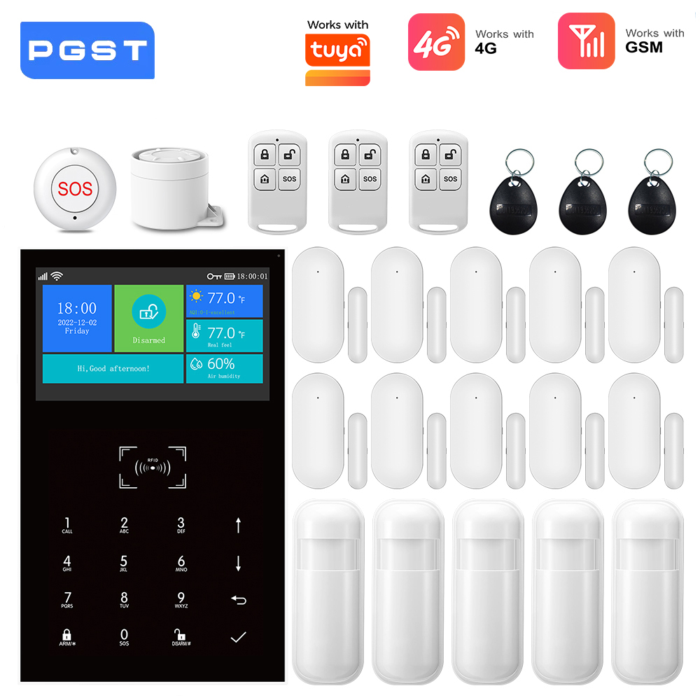 Smart Home Automation Diy - 4G GSM WiFiアラームシステム、Tuyaスマートホームセキュリティキット対応、ワイヤレスドアセンサー、Alexa対応、月額料金なし