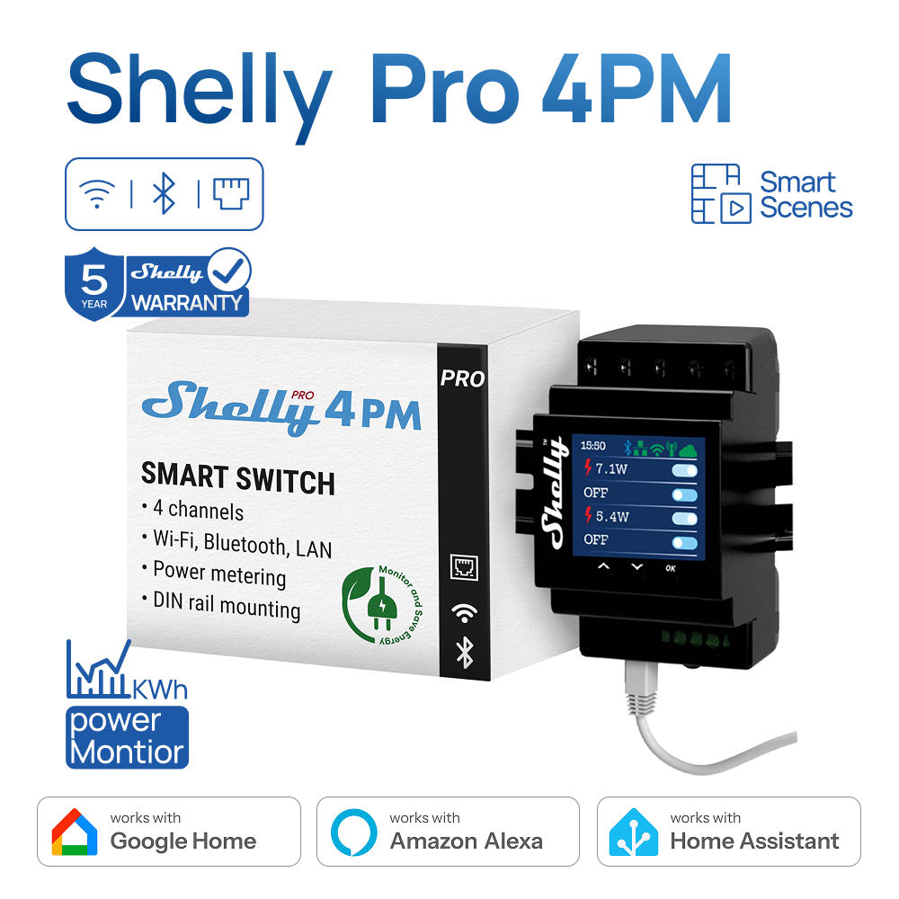 Home Automation Technology - Shelly Pro 4PM 4 チャンネルリレー LAN