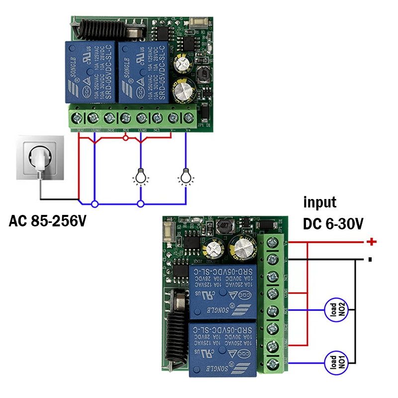 DC 9V 12V 24V AC 85-250V 2CHリレ - 433Mhz Receiver Module のレビューと価格