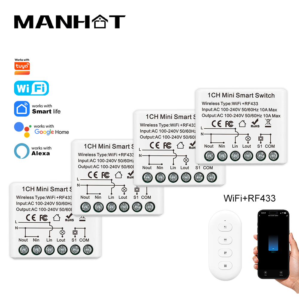 10A ミニ WIFI スマートスイッチ RF433Mhz  - Home Automation Technology のレビューと価格