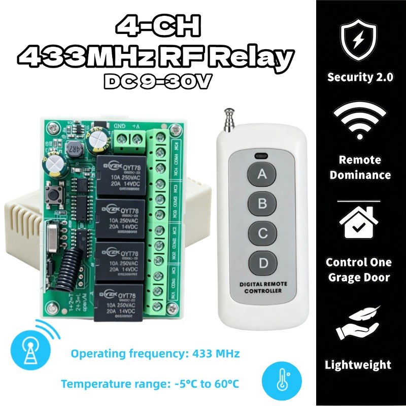 ユニバーサルワイヤレスリモコンスイッチDC 12V 4CHリ - 433Mhz Receiver Module のレビューと価格